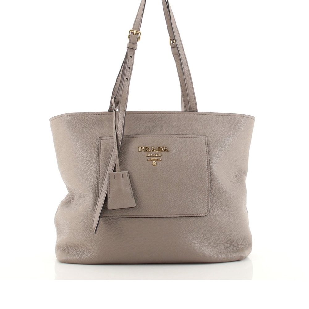 Prada Front Pocket Tote Vitello Daino Crème Brown Interior Original